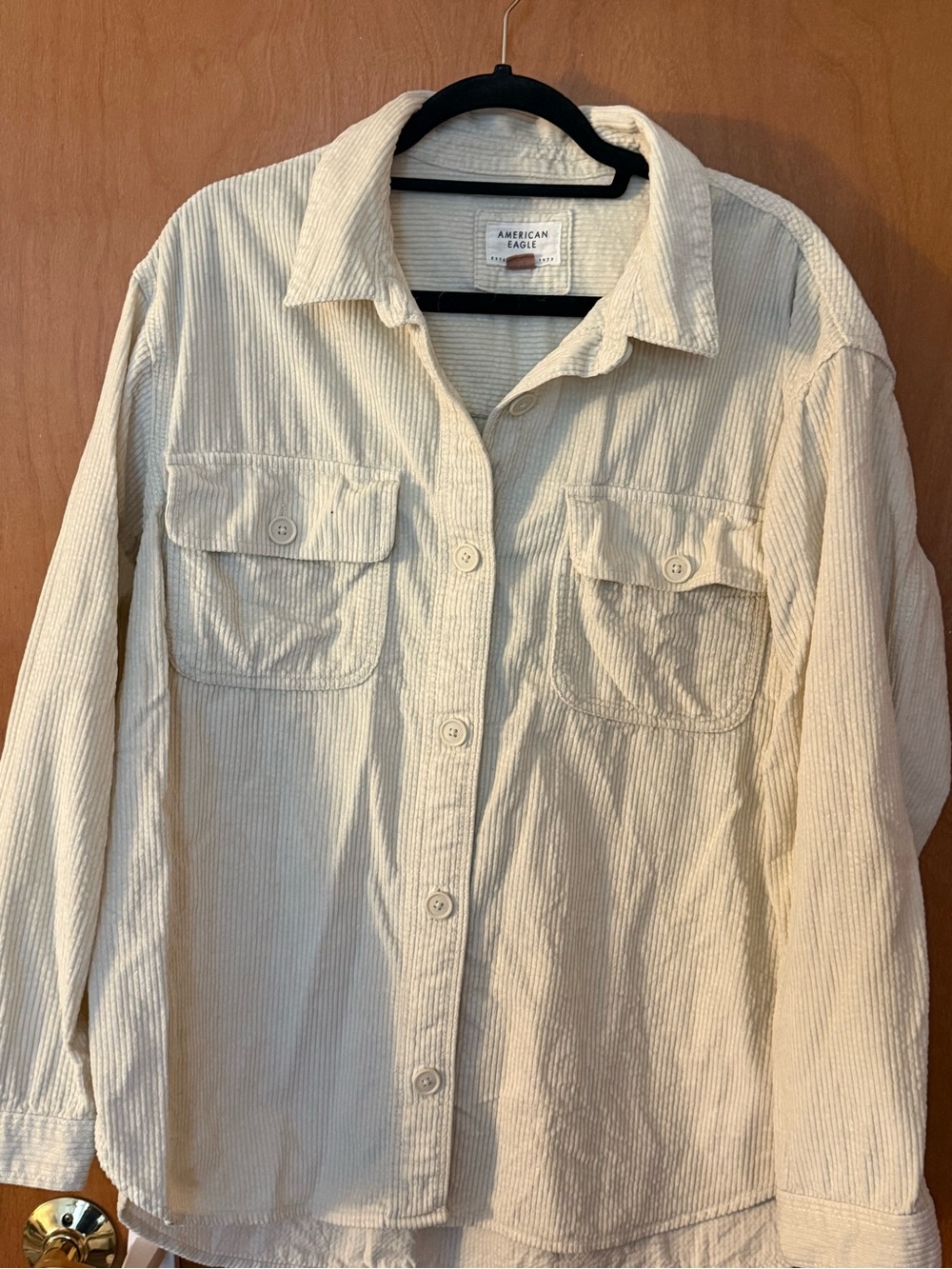 American Eagle Outfitters Cream Corduroy Button-Down Shirt